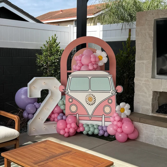 Pink Van and Lighted Number Display