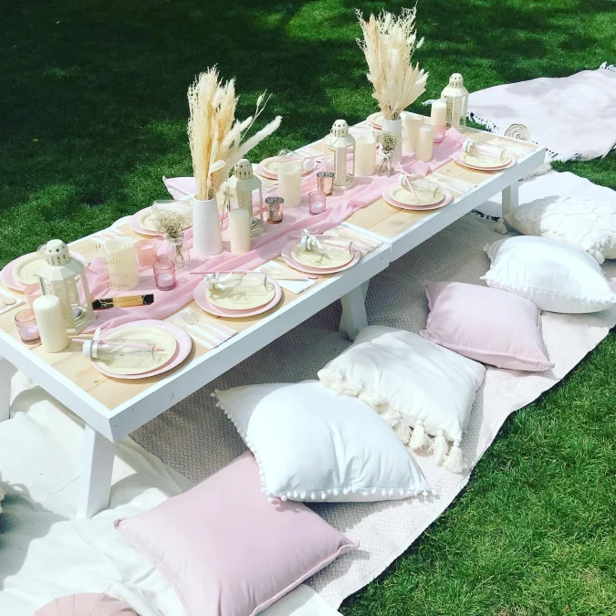 Pastel Pink and Pampas Grass Picnic